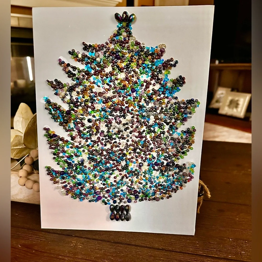 Hand crafted Multicolor Beaded Christmas Tree Wall Art